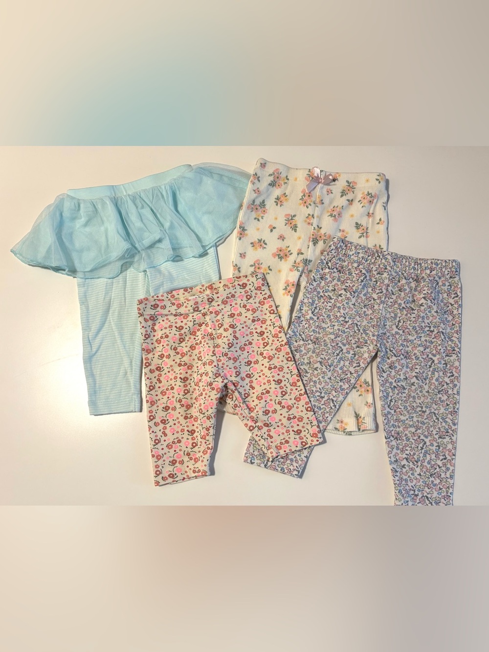 Zara Girls Floral & Pastel Leggings Set - Light Blue, Pink, Cream